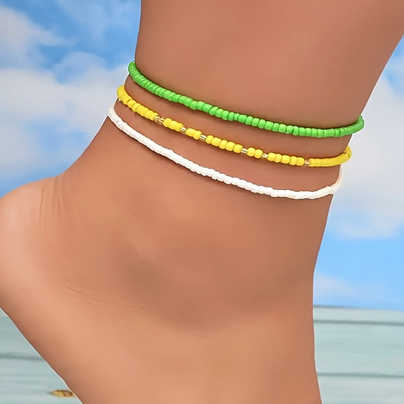 3pcs Bohemian Seed Bead Vacation Style Anklet Set